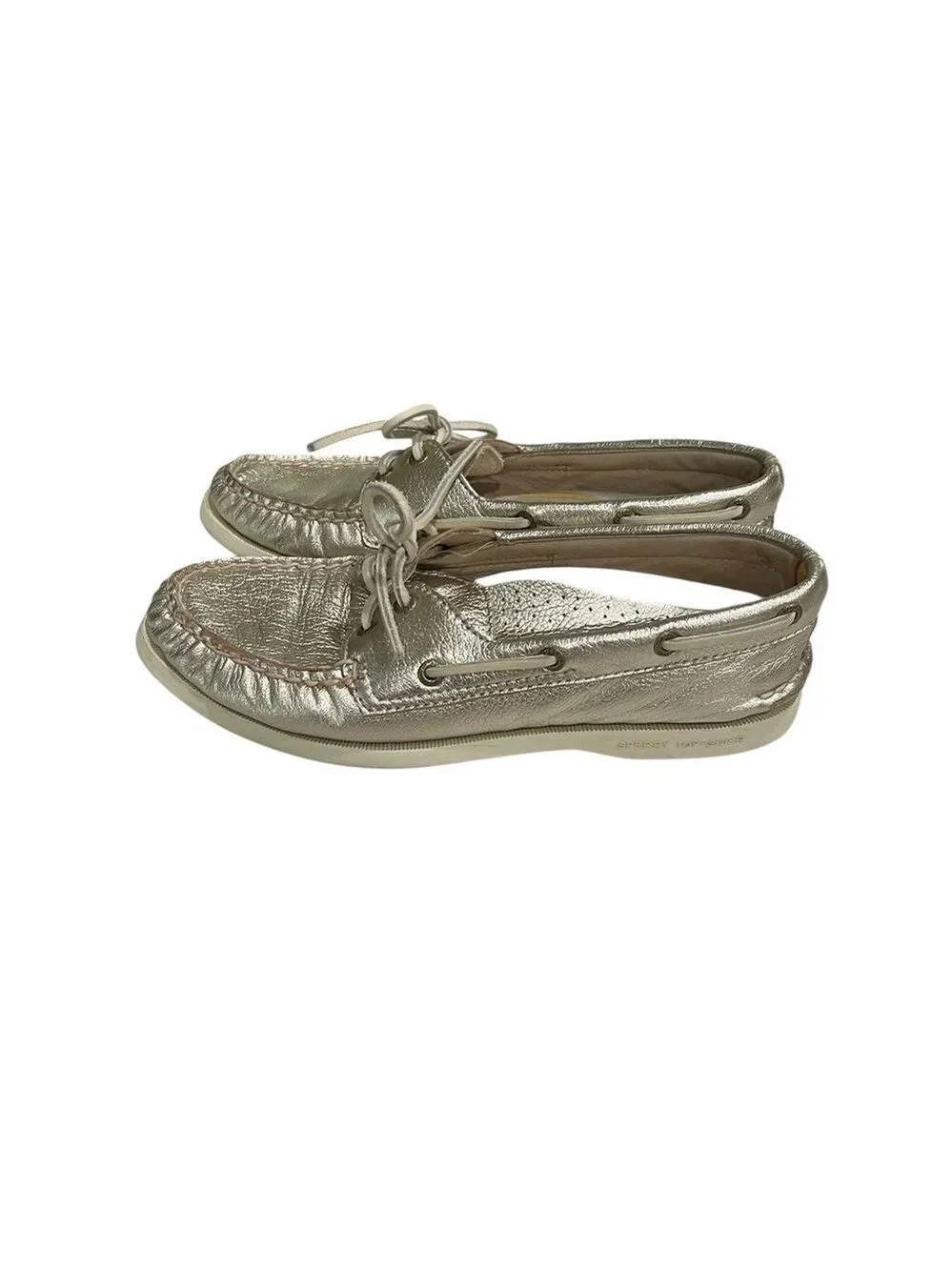 J. Crew X Sperry Topsider Gold Metallic 2 Eye Boat Shoes SZ 7 Women’s
